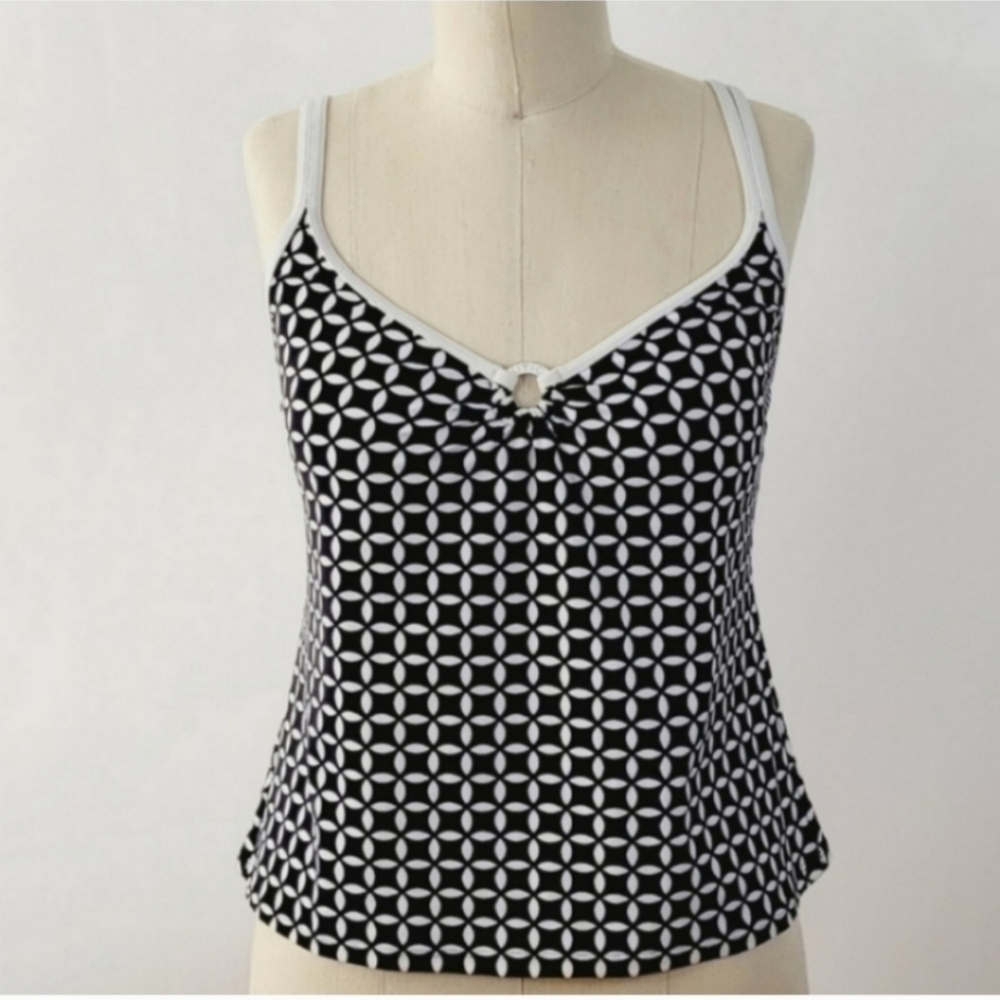 NAUTICA Black WhiteTankini Top Size 10 Excellent Condition